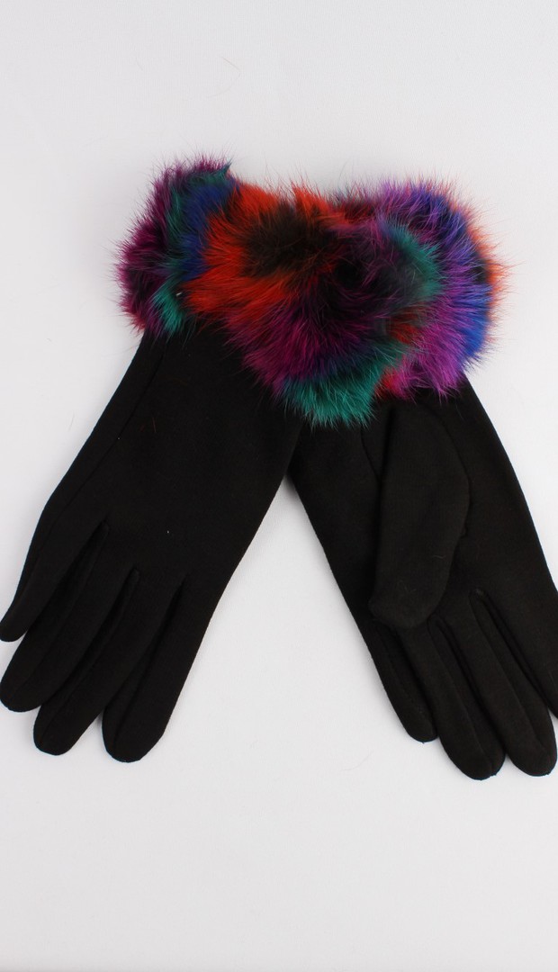  Thermal glove w multi coloured fur trim black Style: S/LK4252 image 0